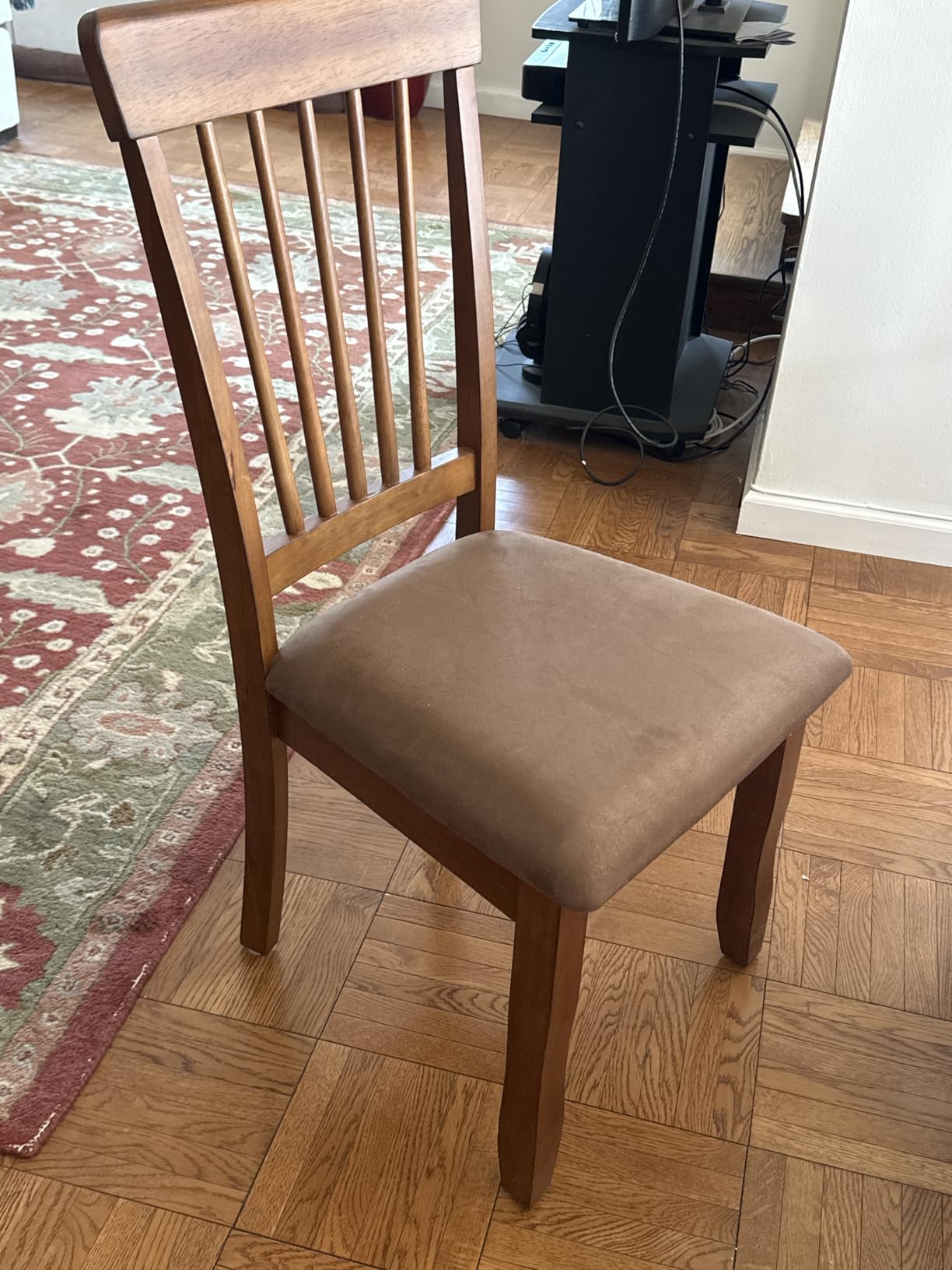 Signature Design by Ashley Berringer Dining Chairs Set of 2, Classic Wood Spindle-Back Design, Cushioned Microfiber Seat, Rustic Finish for Kitchen & Dining Room Chair, Walnut customer photo 1