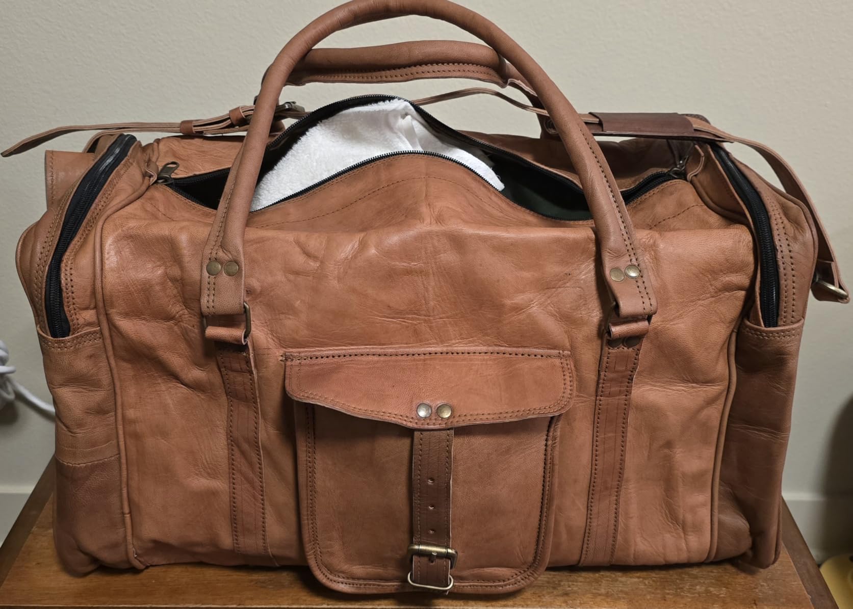 21 Inch Vintage Leather Duffel Travel Gym Sports Overnight Weekend Duffle Bags for men and women customer photo 1