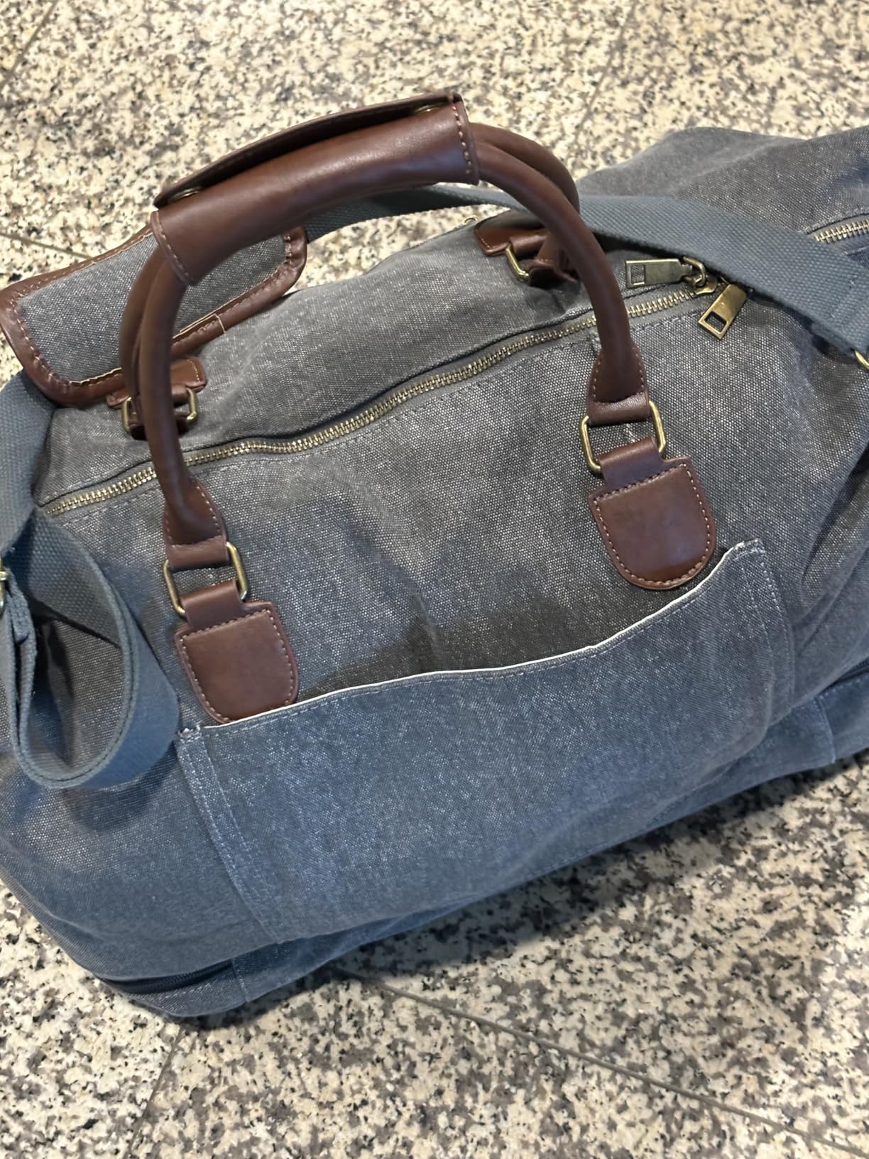MyMealivos Canvas Weekender Bag, Overnight Travel Carry On Duffel Tote with Shoe Pouch (Grey) customer photo 2