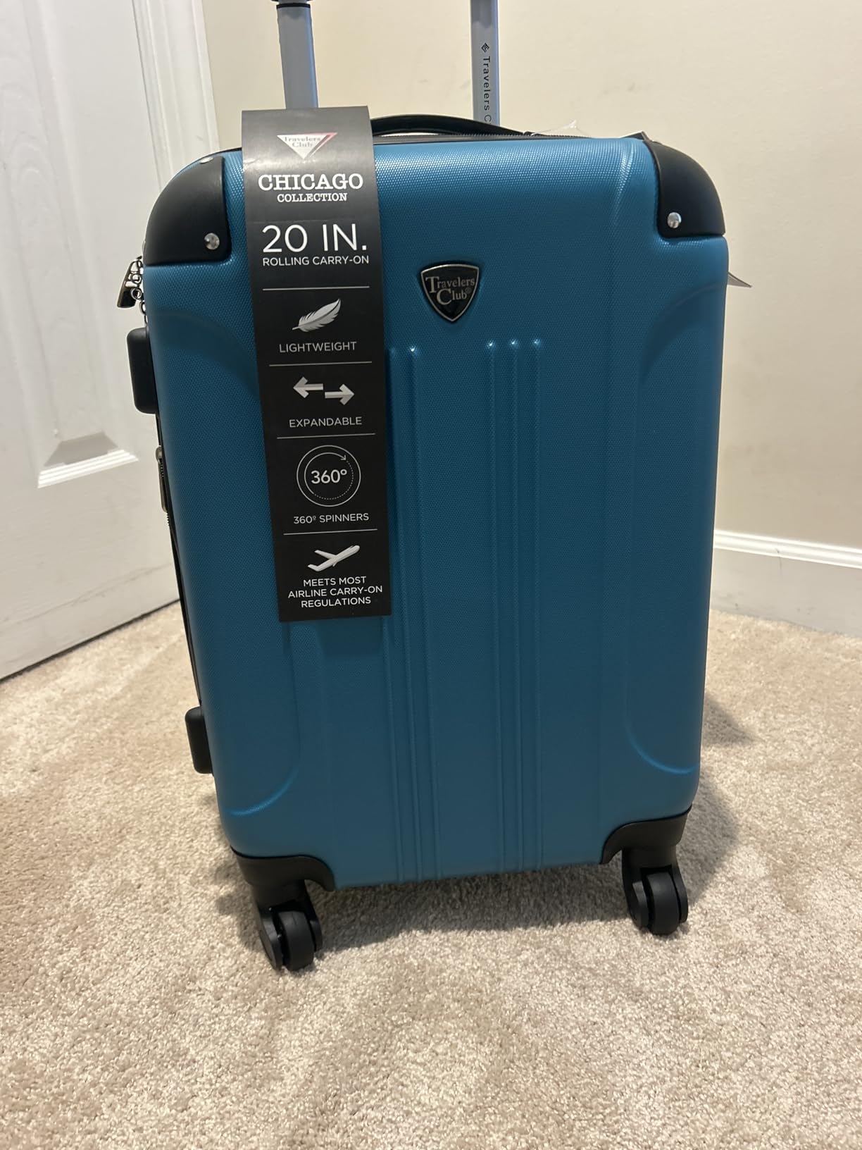 Travelers Club Chicago Hardside Expandable Spinner Luggage, Teal, 22