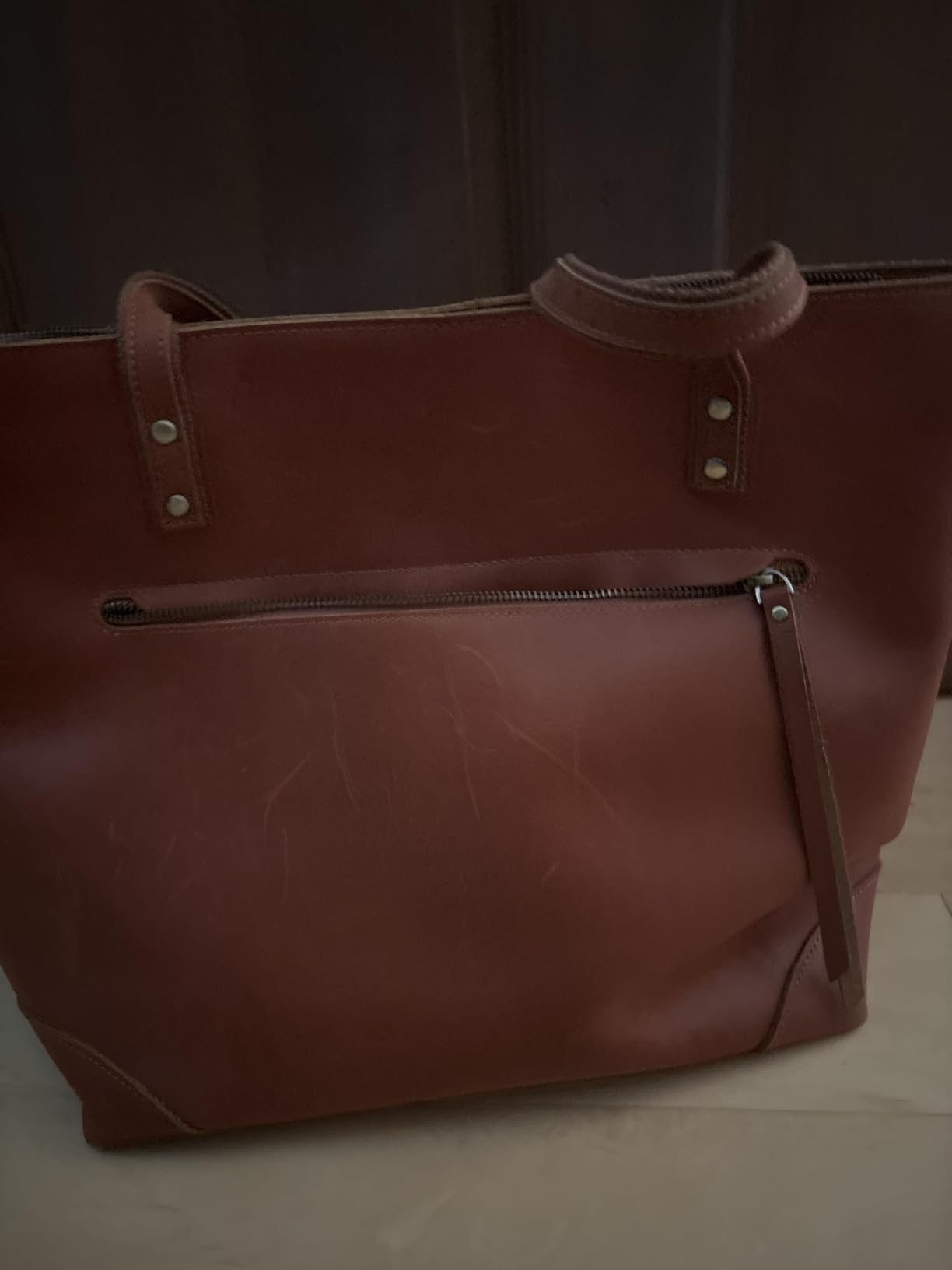 Vintage Genuine Leather Shoulder Bag Work Totes for Women Purse Handbag with Back Zipper Pocket Large customer photo 2