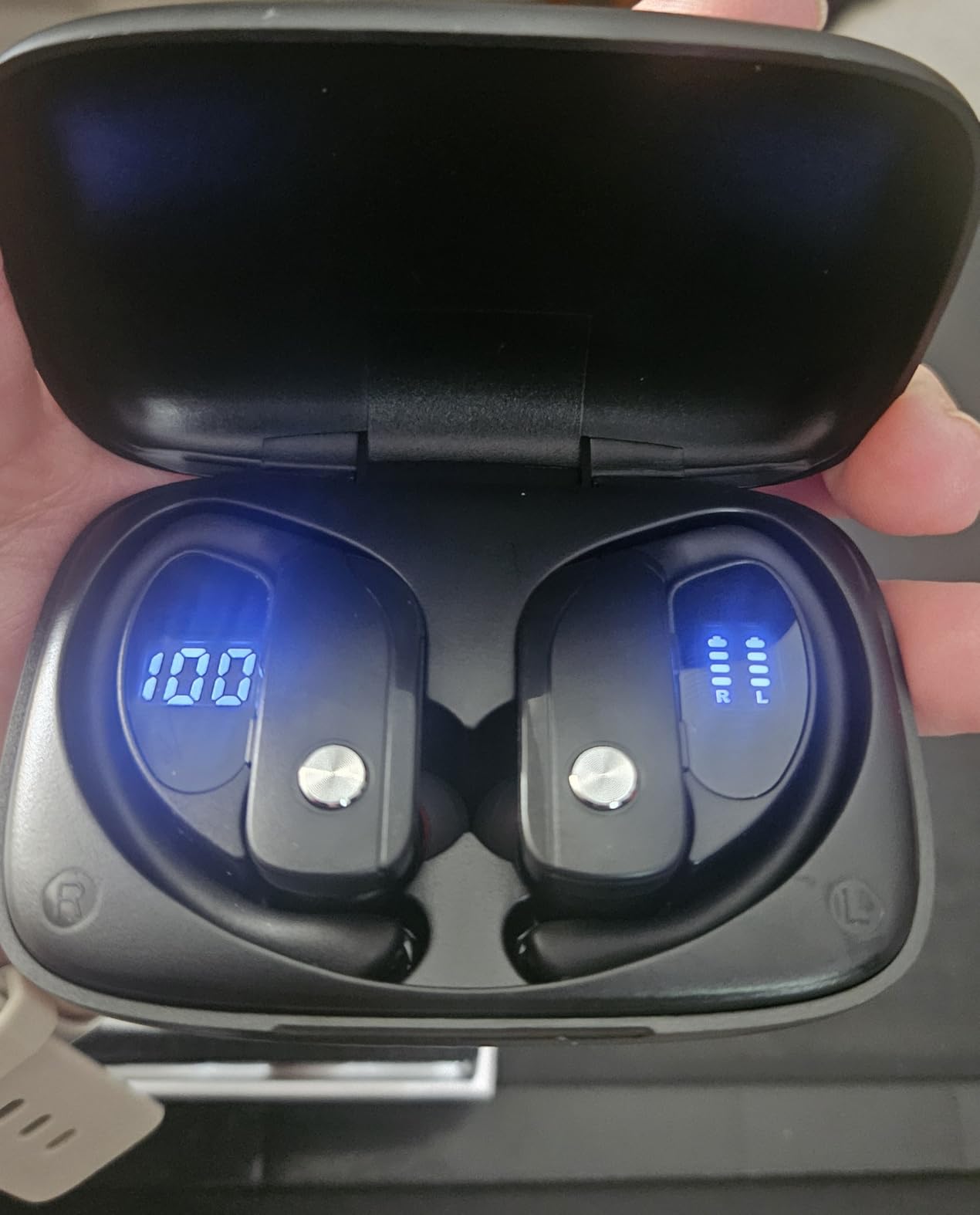 bmani Ear Buds Wireless Earbuds Bluetooth Headphones with 80H Playtime LED Display Case, Over-Ear Hook with Mic, Stereo Sound, Easy Button Controls, Sports Earphones for Running Workout Gym Black customer photo 2