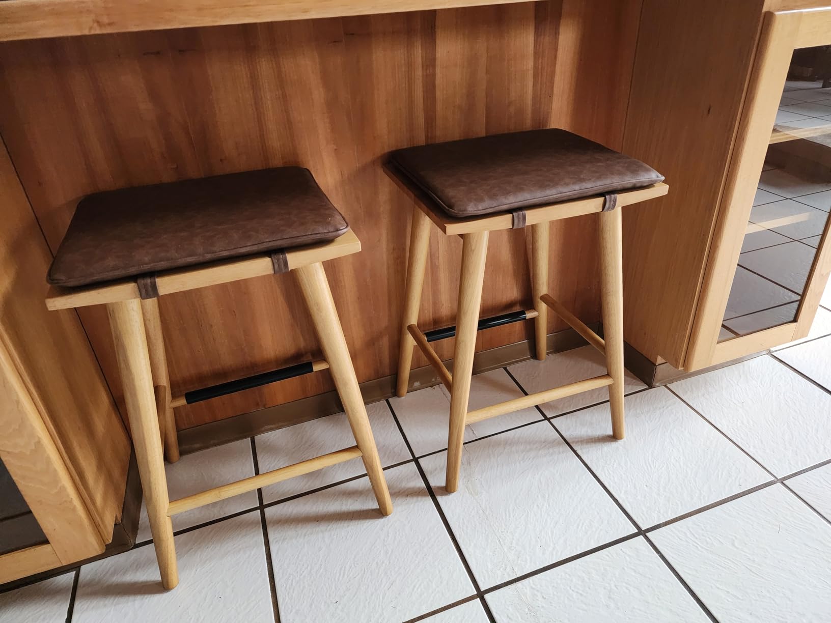 Nathan James Barker Classic Counter Height Wood Barstool with Leather Removable Cushion, Backless Island 24