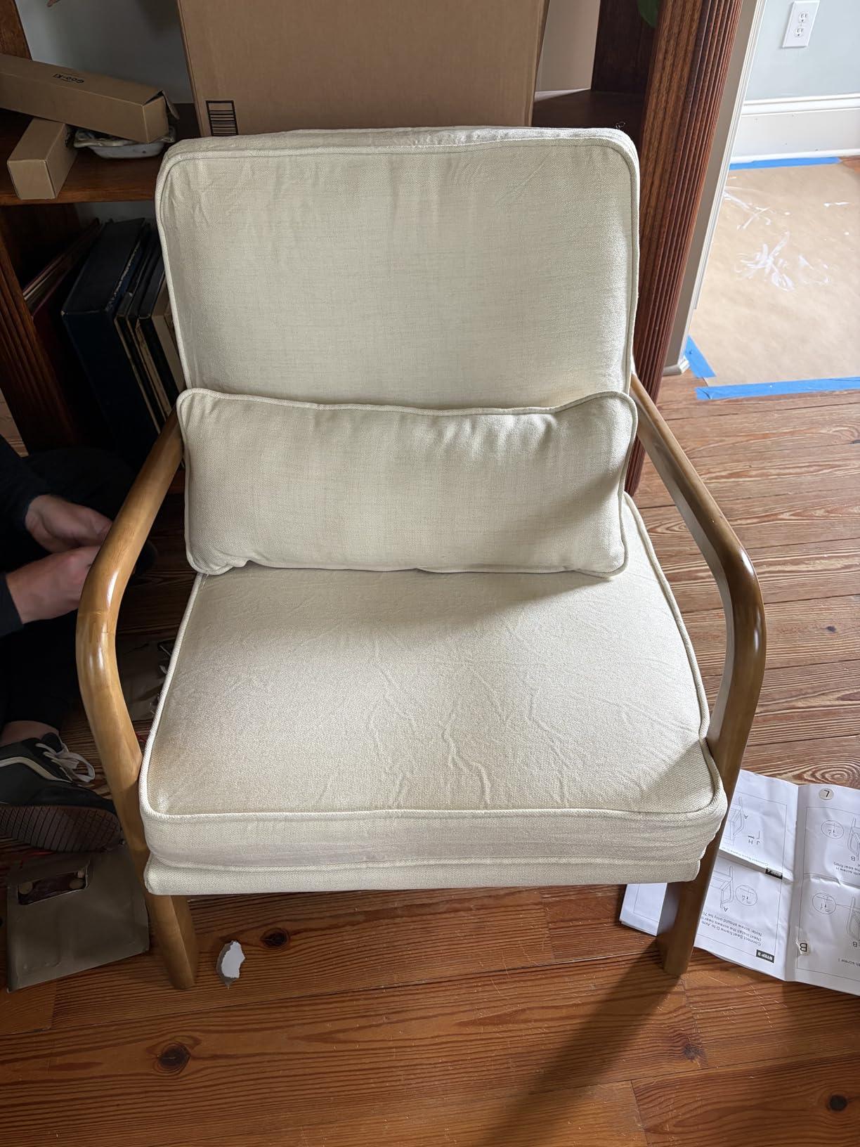 Bonnlo Fine Beige Accent Chairs Set of 2, Upholstered Mid Century Modern Lounge Fabric Chairs Reading Chairs Side Sitting Chair Solid Wood Farmhouse Armchairs for Living Room, Bedroom, Guest Room customer photo 1