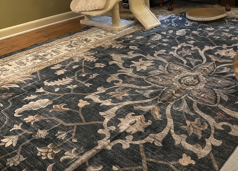 RELEANY Area Rugs 5'x7' Washable Non-Slip, Floral Vintage Distress Medallion Carpet for Living Room Bedroom Dining Room, Terracotta Burnt Orange Green customer photo 2