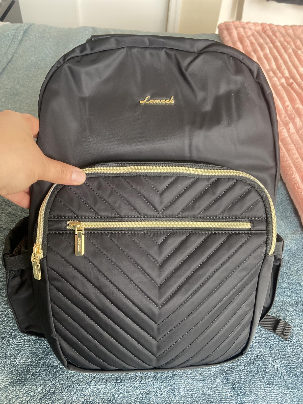 LOVEVOOK Laptop Backpack Purse for Women, Large Capacity Travel Computer Work Bag, Faux PU Leather Quilted Casual Nurse Backpack for Womens, Fit 15.6 Inch Laptop with USB Port, Brown customer photo 1