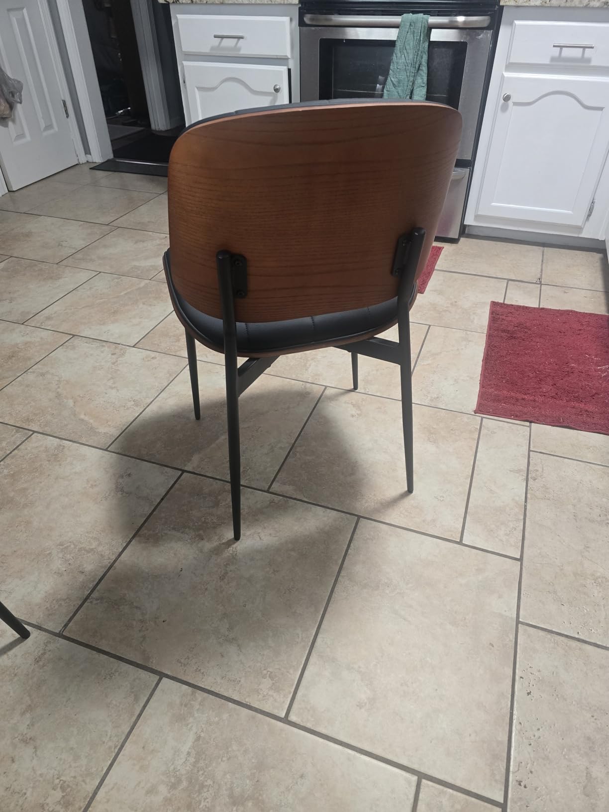GrandNoor Mid Century Modern Dining Chairs with Walnut Grain Back, Black Faux Leather Dining Room Chairs Set of 4, Checkered Soft Cushion Kitchen Chairs with Adjustable Foot Pads customer photo 1