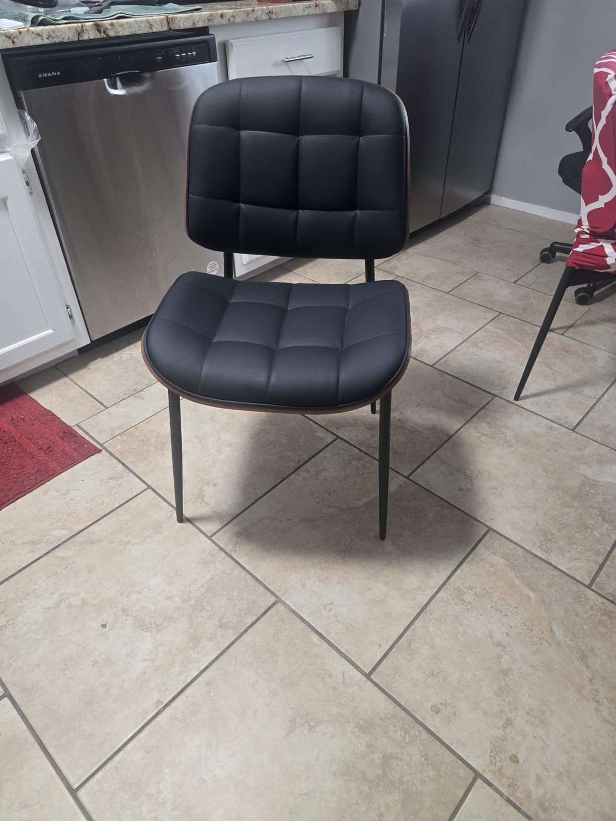 GrandNoor Mid Century Modern Dining Chairs with Walnut Grain Back, Black Faux Leather Dining Room Chairs Set of 4, Checkered Soft Cushion Kitchen Chairs with Adjustable Foot Pads customer photo 2