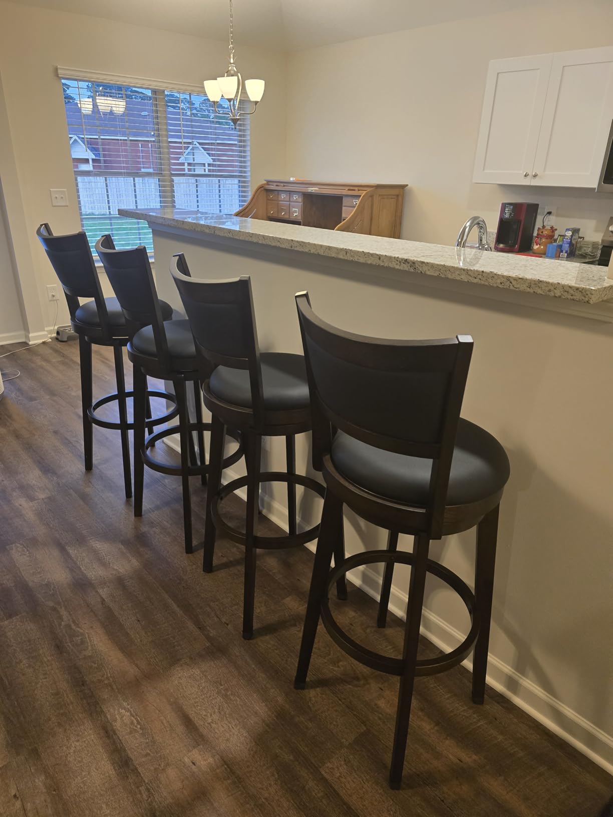 PrimeZone Swivel Bar Stools Set of 2, 24 Inch Counter Height Barstools, Black Faux Leather Bar Stool with High Backrest & Solid Wood Legs & Wrap-around Footrest, Counter Stools for Kitchen Island, Pub customer photo 2