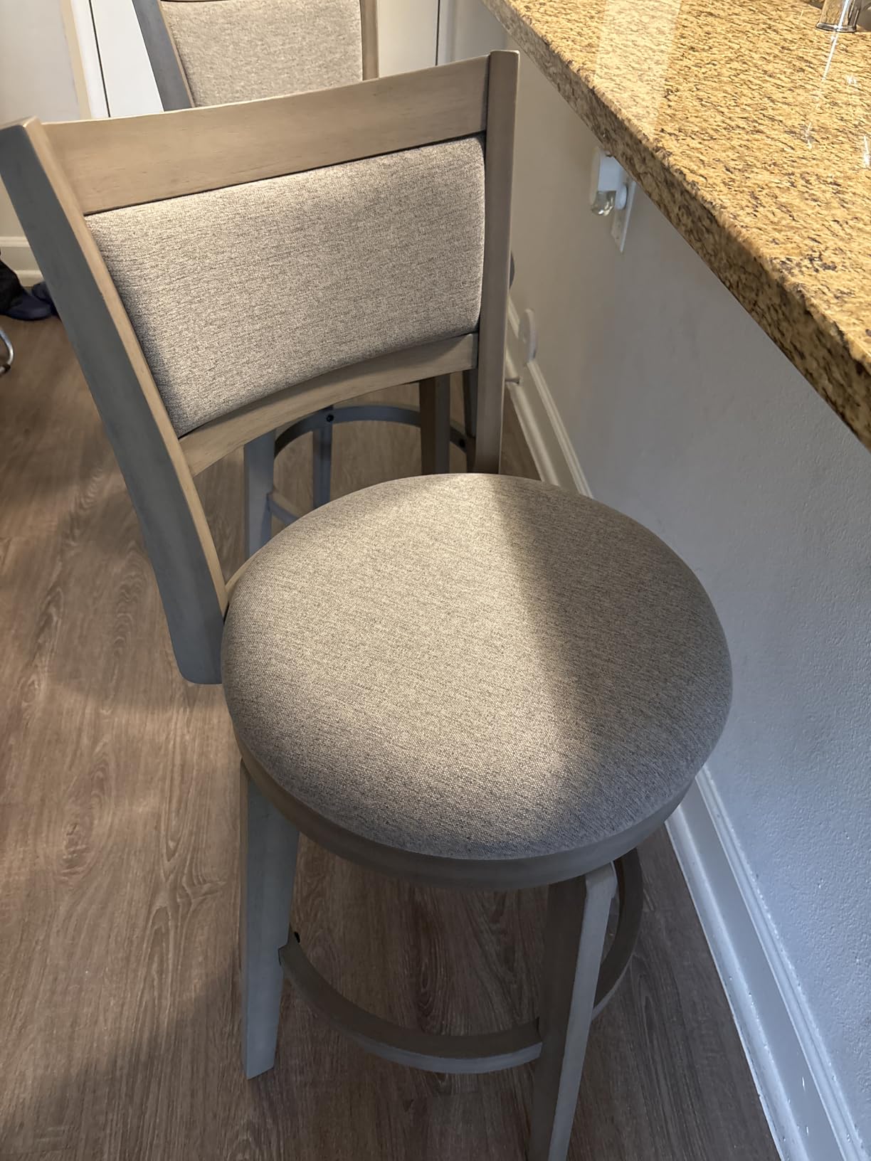 PrimeZone Swivel Bar Stools Set of 2, 26 Inch Counter Height Barstools, High Back Bar Stool with Solid Wood Legs & Wrap-Around Footrest, Counter Stools for Kitchen Island, Pub, Grey customer photo 1