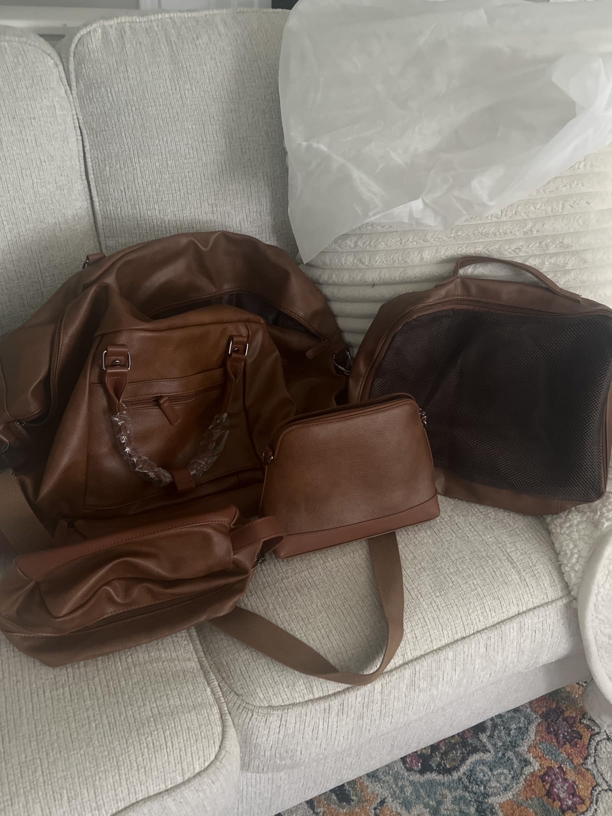Large 3-in-1 Leather Duffle Bag for Travel Weekender Overnight Hospital Gym Bag for Men & Women, Carry On Airline Approved Personal Item Duffel Garment Bag Luggage with Shoe Compartment & Toiletry Bag customer photo 2
