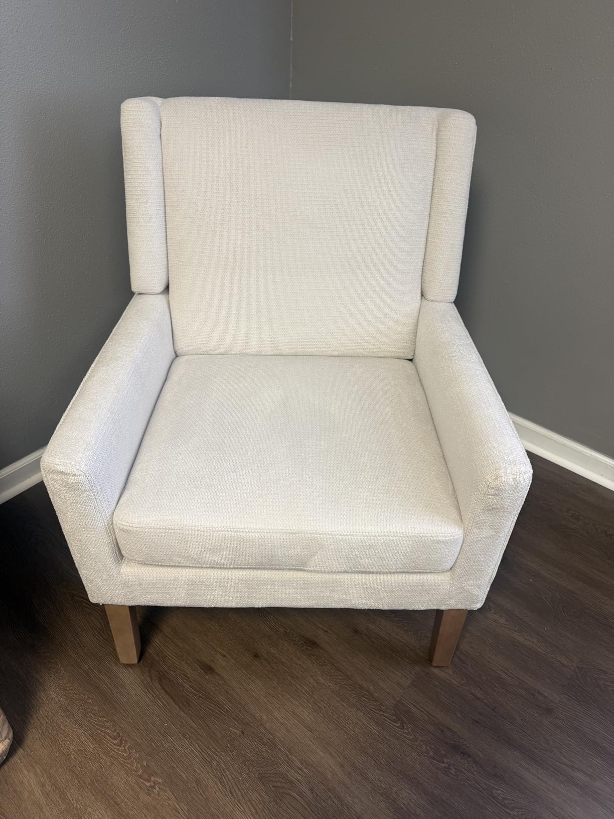 COLAMY Modern Wingback Living Room Chair, Upholstered Fabric Accent Armchair, Single Sofa Chair with Lounge Seat and Wood Legs for Office/Bedroom/Reading Spaces, Beige customer photo 2