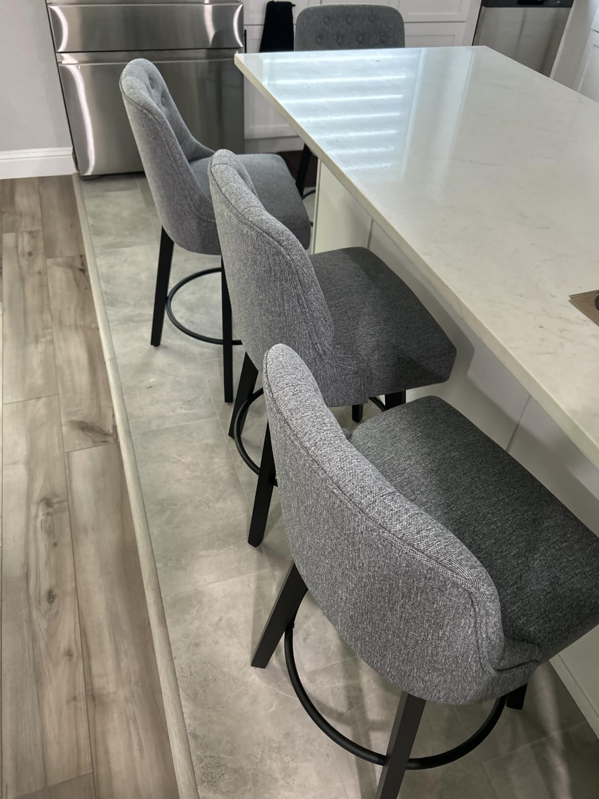 KISLOT Counter Height Swivel Barstools with Back, 26 Inch H Seat Height Upholstered Bar Stools for Kitchen Island, Set of 4, Brown Leather customer photo 1