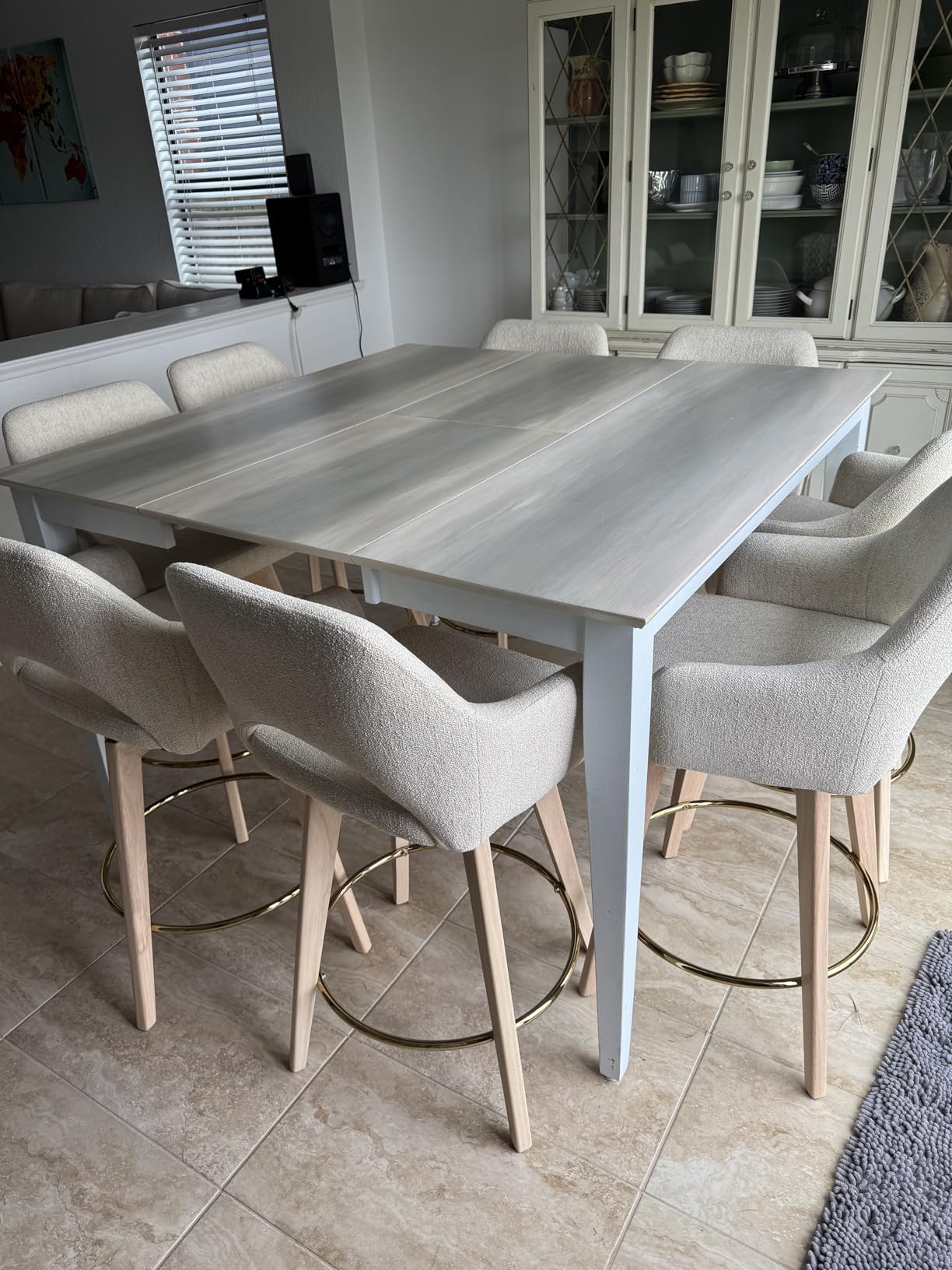 Zesthouse Swivel Bar Stools Set of 4, Wooden Counter Height Bar Stools with Arm & Back, Upholstered Linen Fabric Barstools with Solid Wood Legs & Gold Metal Ring, High Chairs for Kitchen Island, Beige customer photo 1