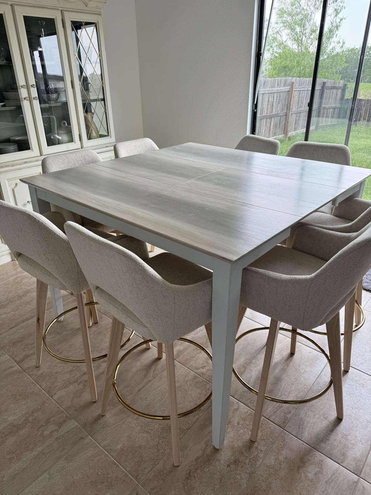 Zesthouse Swivel Bar Stools Set of 4, Wooden Counter Height Bar Stools with Arm & Back, Upholstered Linen Fabric Barstools with Solid Wood Legs & Gold Metal Ring, High Chairs for Kitchen Island, Beige customer photo 2