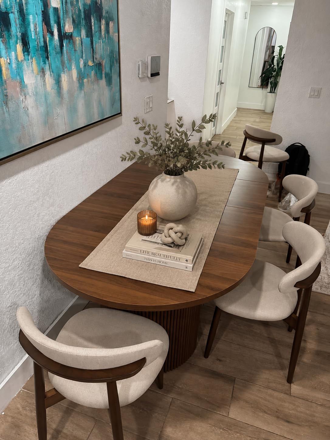 41 in-78 in Extendable Dining Room Table for 4-8, Round Expandable Kitchen Table with Fluted Base, Modern Farmhouse Oval Dinner Tables for Dining Room Kitchen Living Room (Natural) customer photo 2
