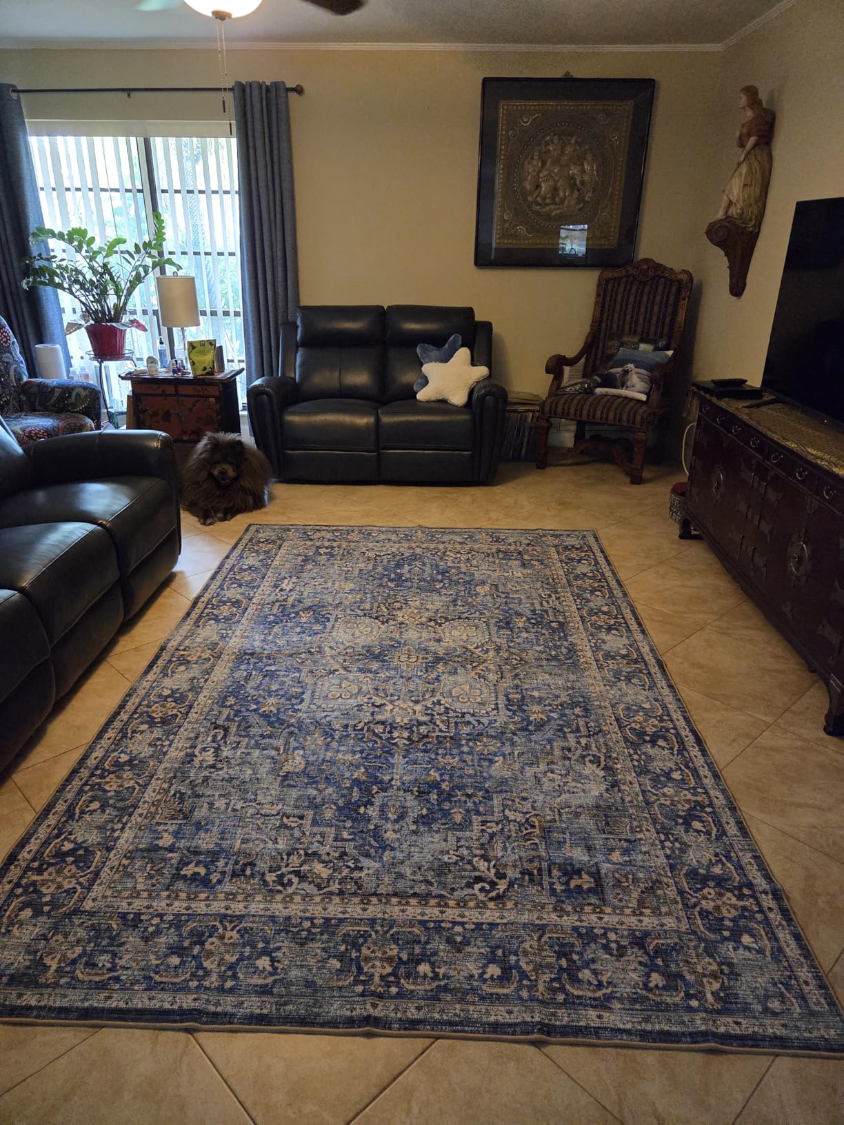 Washable Area Rug 5' x 7' Vintage Traditional Persian Mat - Foldable Distressed Non-Slip Machine Washable Carpet for Living Room Bedroom Kitchen Home Decor - Graphite and Mist customer photo 2