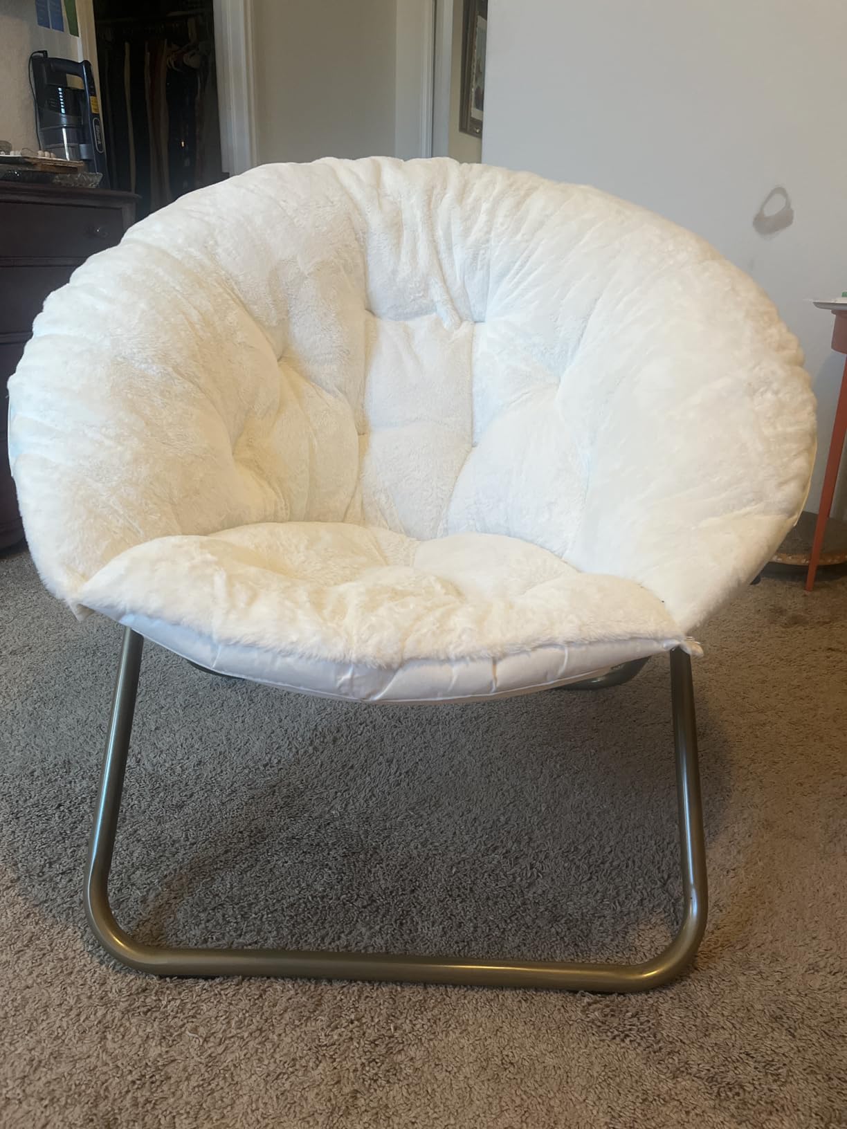 Sweetcrispy Saucer Chairs, Comfy Folding Cozy Faux Fur Living Room Reading Lounge Chair with Soft Thick Padded Seat & Metal Frame Modern Style Bedroom Dorm for Kids Adults, X-Large - Classic Gray customer photo 1