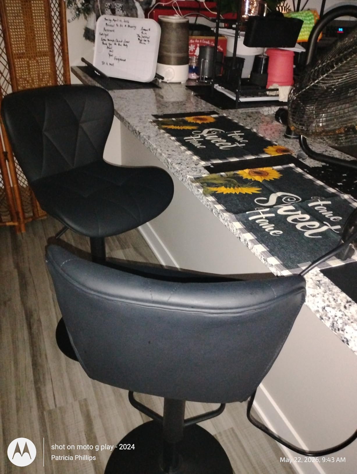 Sweetcrispy Modern Bar Stools Set of 2, Adjustable Faux Leather Upholstered Swivel Bar Stools, Counter Height Bar Chairs with Back for Kitchen Island, Black customer photo 1