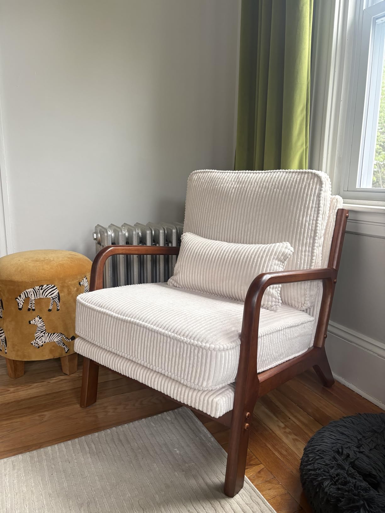 FLEXISPOT AC1 Accent Chair, Mid-Century Modern Armchair with Wood Frame, Comfy Corduroy Upholstered Reading Chair with Lumbar Pillow, 8