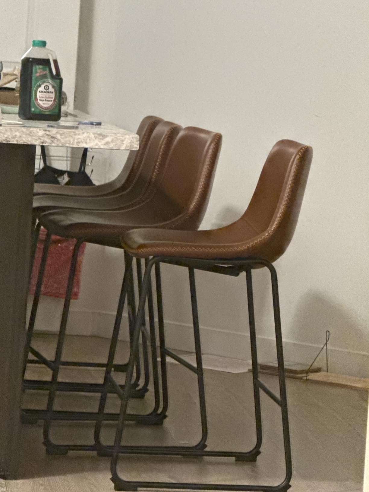 DUMOS 26 Inch Counter Height Bar Stools Set of 4, Modern Faux Leather High Barstools with Back and Metal Leg, Upholstered Bar Chairs for Kitchen Island, Brown customer photo 1