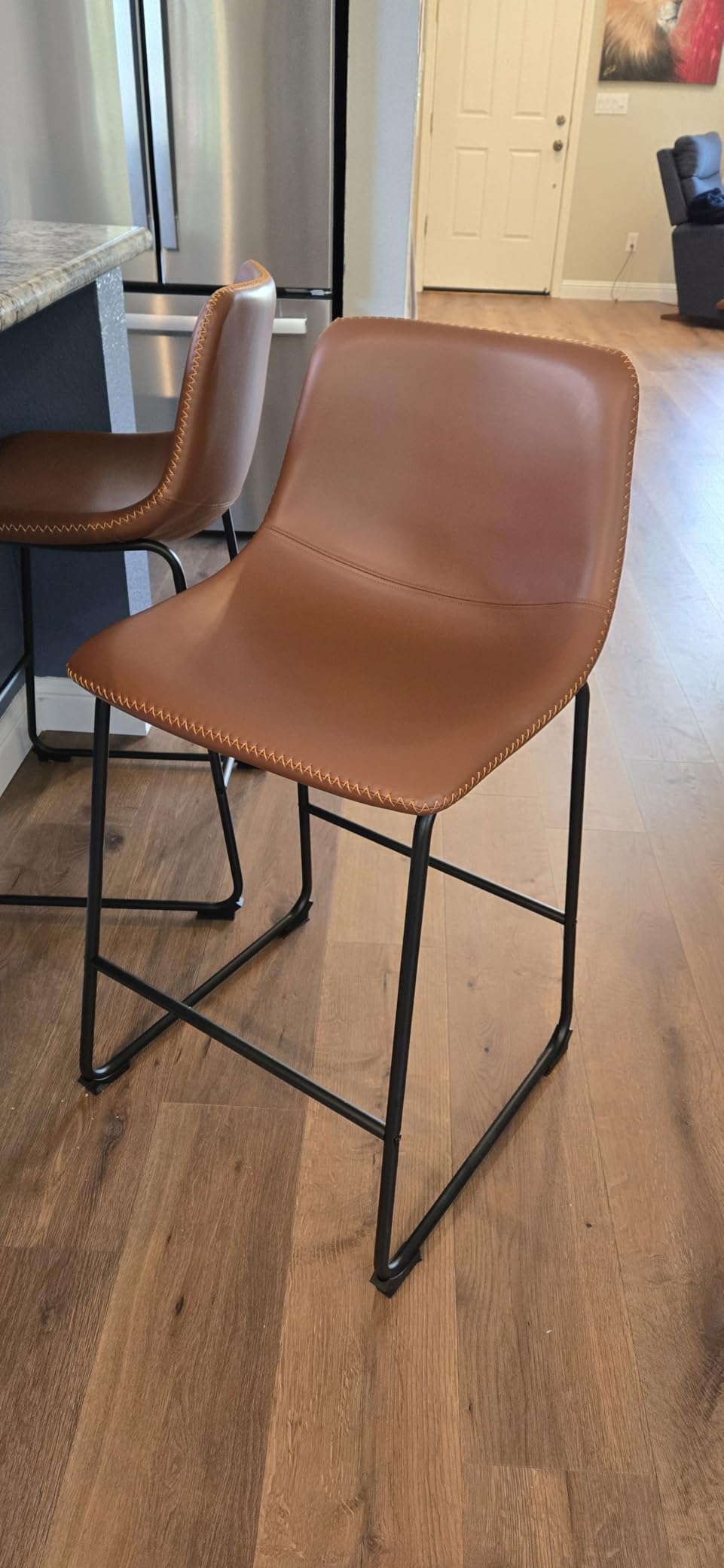 DUMOS 26 Inch Counter Height Bar Stools Set of 4, Modern Faux Leather High Barstools with Back and Metal Leg, Upholstered Bar Chairs for Kitchen Island, Brown customer photo 2